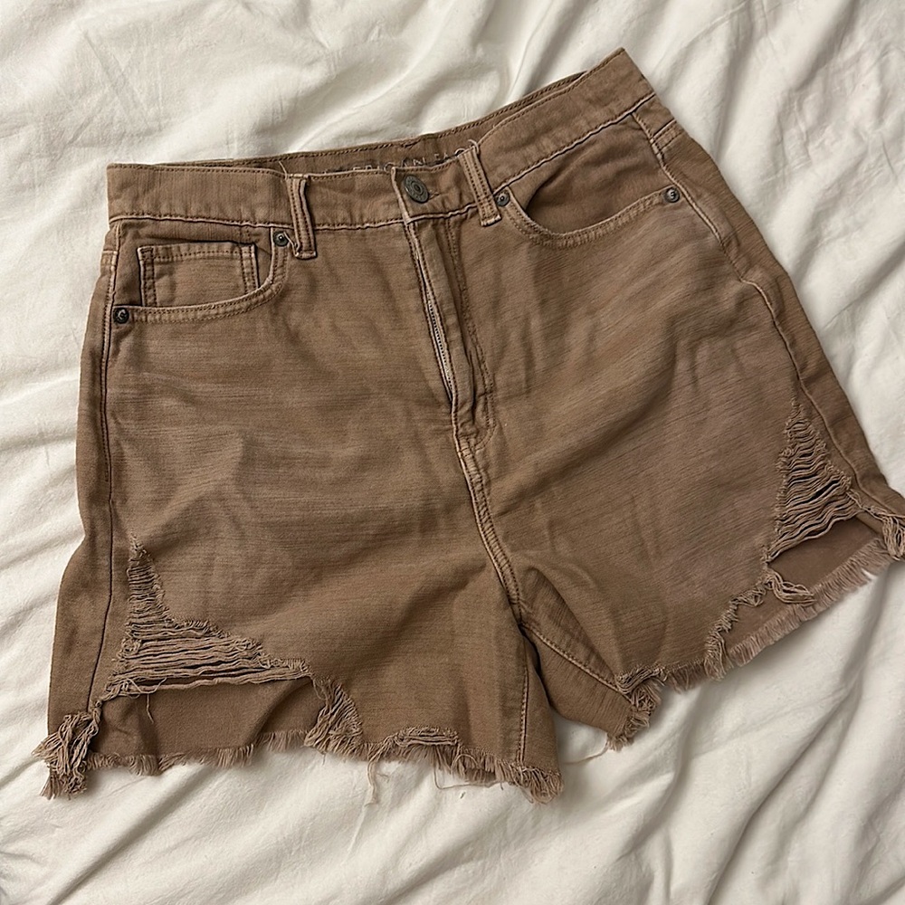 American eagle outfitters high waisted washed out brown / tan distressed shorts